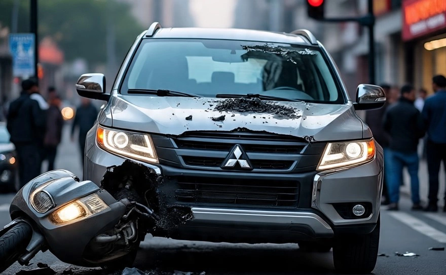 Ilustrasi Mitsubishi Pajero Sport tabrak sepeda motor di lampu merah Rawamangun, Pulogadung, Jakarta Timur [Meta AI]