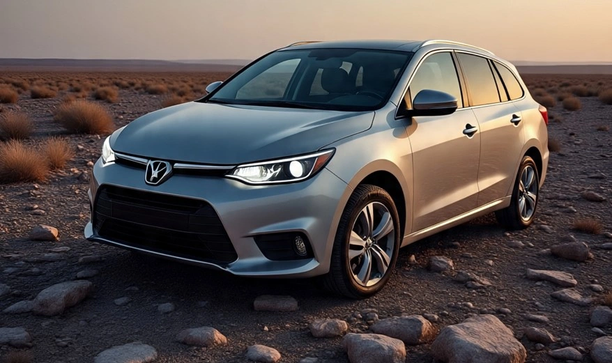 Ilustrasi mobil sedang parkir di atas jalan berbatu dan berpasir [Meta AI]