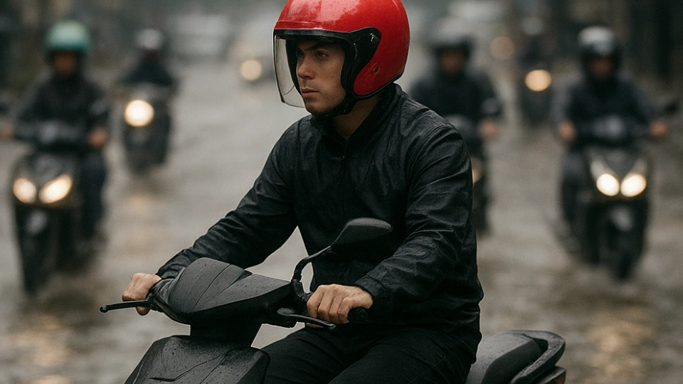 Ilustrasi Motor Melewati Banjir (Chatgpt)