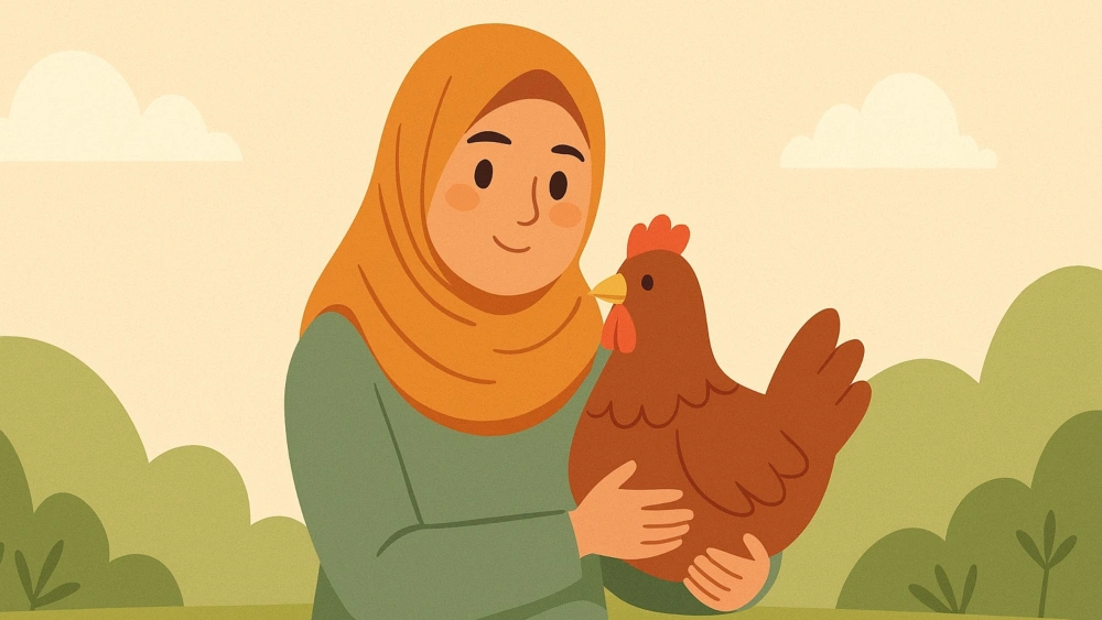 Ilustrasi muslim perempuan membawa hewan. [ftnews-copilot]
