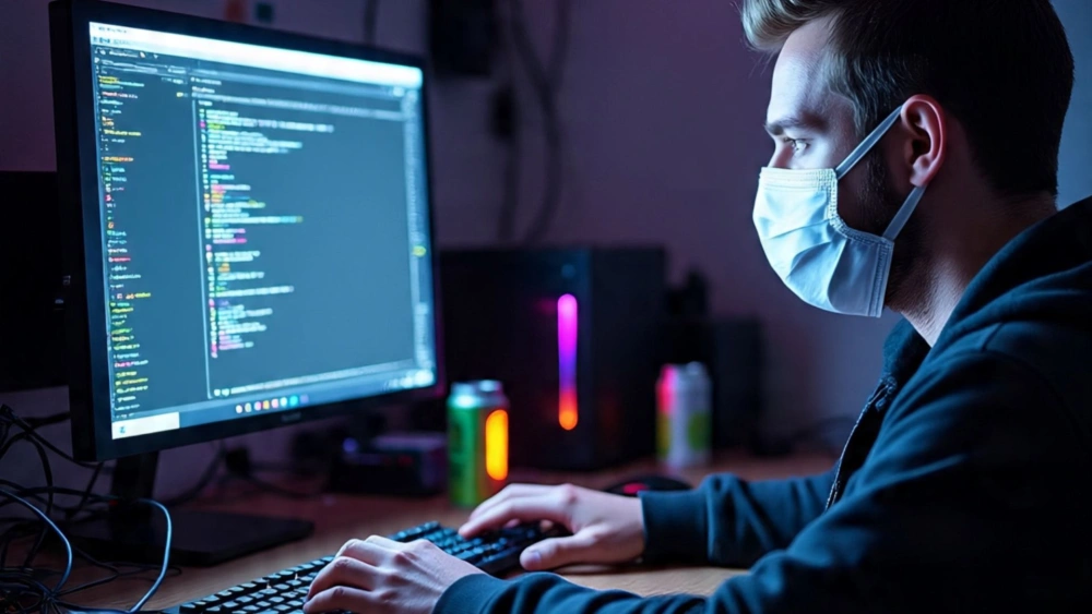 Ilustrasi peretas sedang menjalankan aksinya menggunakan botnet baru bernama Tsundere [Meta AI]