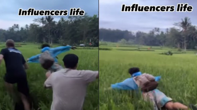 Akun Konten Kreator Asing Dirujak Netizen Berkat Rusak Sawah saat Ngonten di Bali