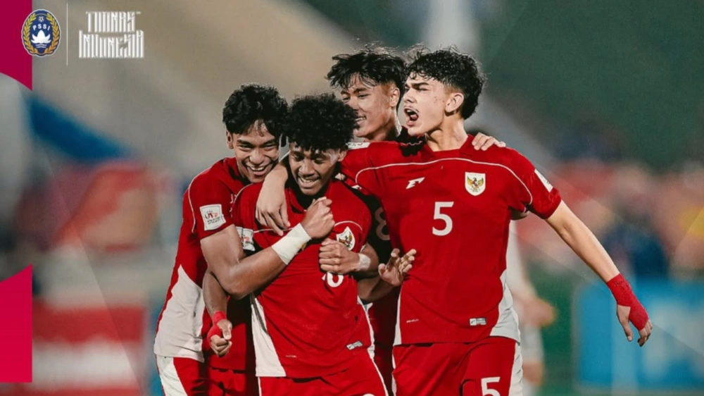 Pemain Timnas Indonesia U-17 selebrasi usai cetak gol. [Instagram/@timnasindonesia]