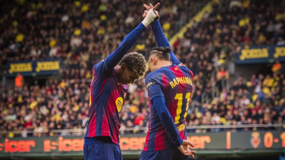 Selebrasi Raphinha dan Yamal. [Instagram/@fcbarcelona]