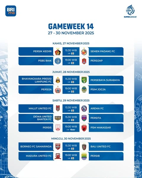 Jadwal Liga 1 pekan 14. [ig @liga1match]