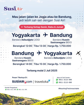 Jadwal Susi Air rute Bandung-Jogja dan sebaliknya. (Instagram @susipudjiastuti115)