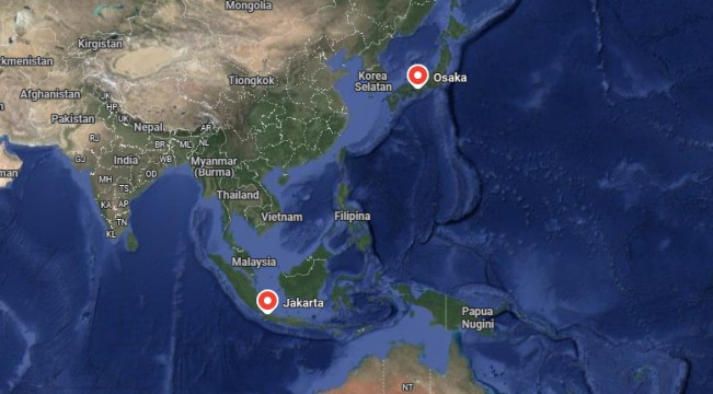 Jakarta dan Osaka (bertanda merah). (Google Maps)