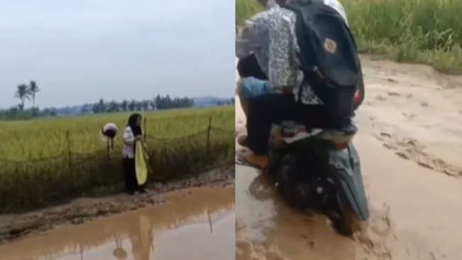 Viral Bu Guru Marah-Marah Setelah Terjatuh akibat Jalan Rusak di Pandeglang