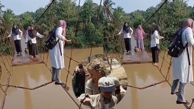 Jembatan rusak viral di Merangin, Jambi. (Instagram)