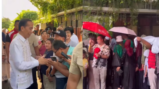 Momen Warga Antre Berlebaran dengan Jokowi meski Hujan Deras