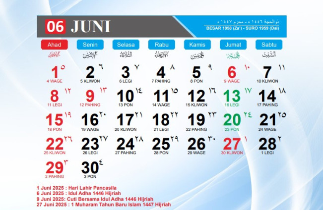 Kalender Juni 2025. (Kemenag.go.id)