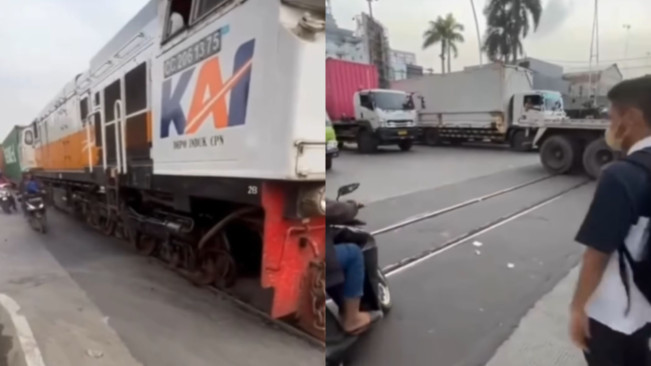 Viral Kereta Api Terjebak Macet di Jakarta Utara, Kok Bisa?