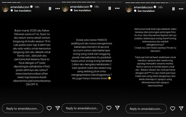 Klarifikasi Amanda Lucson. (Instagram)