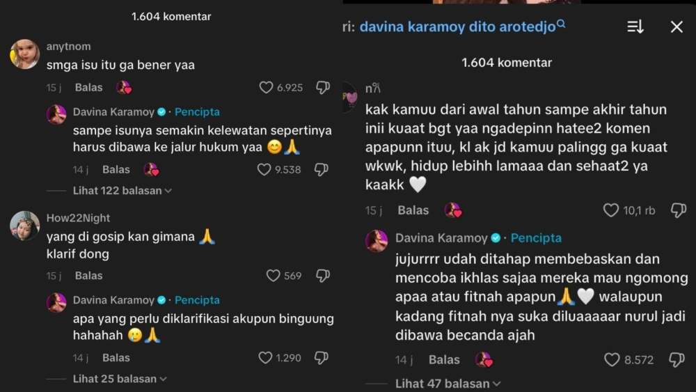 Tanggapan Davina Karamoy soal tudingan menjadi wanita simpanan eks Menteri. [TikTok]