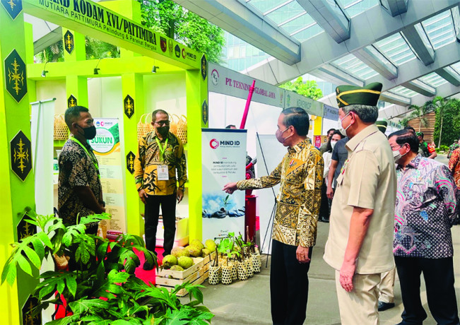Jokowi Cermati Sukun di Stand Kodam Pattimura