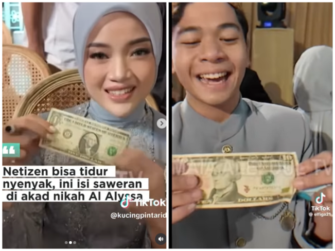 Saweran di nikahan Al Ghazali dan Alyssa Daguise. (Instagram)