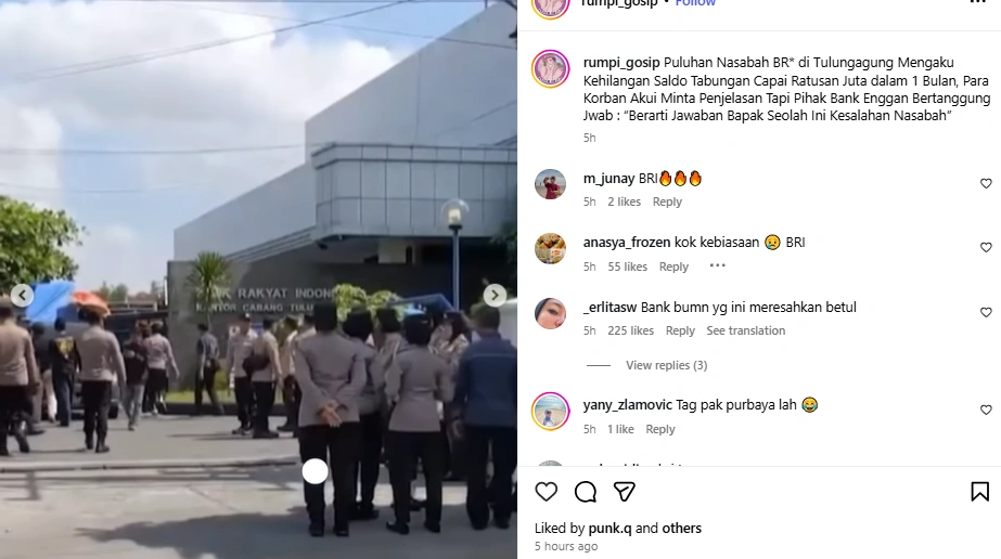 Komentar warganet tentang kasus BRI (Instagram.com/rumpi_gosip)