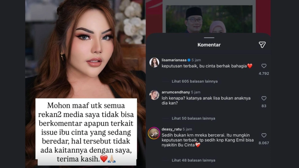 Komentar Lisa Mariana soal gugatan cerai Atalia Praratya teradap Ridwan Kamil. [Instagram] 