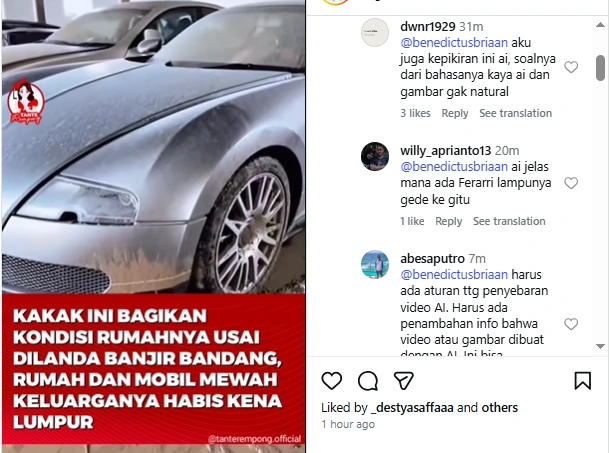 Komentar Netizen Mengenai Banjir masuk garasi (Instagram)