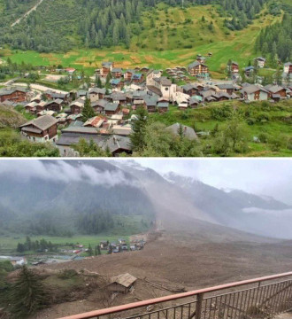 Tangkapan layar longsor Pegunungan Alpes Silvretta di Swiss. (Twitter @DeccanChronicle)