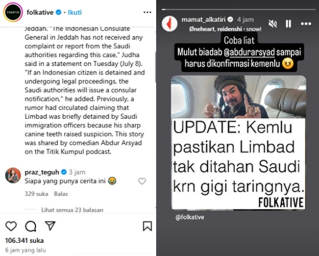 Tanggapan Mamat Alkatiri dan Praz Teguh. (Instagram)
