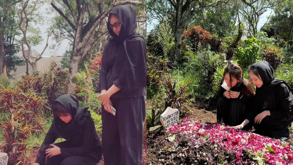 Momen Marshanda dan Isabella Viandra Berziarah ke Makam Sang Ayah, Irwan Yusuf