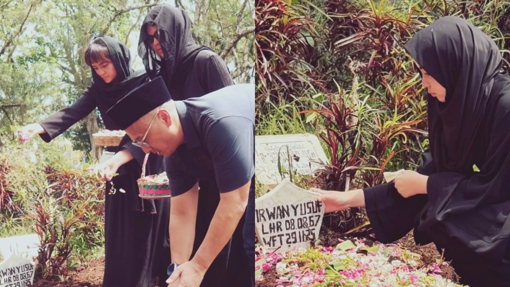 Tampak juga Sienna Kasyafani, putri Marshanda berdoa di pemakaman sang kakek.[Instagram]