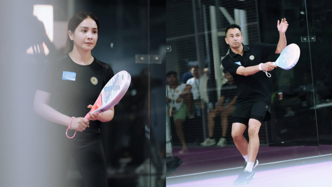 Pasangan artis Nagita Slavina dan Raffi Ahmad bermain olahraga padel. [Instagram]