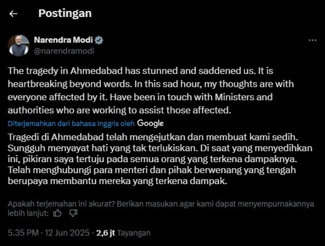 Cuitan PM Narendra Modi. (Twitter)