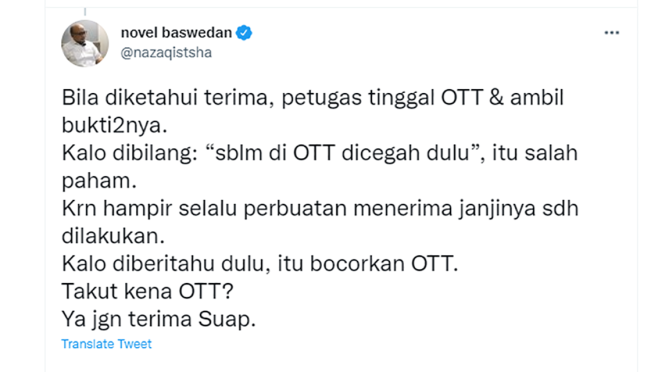 Video Viral Bupati Banyumas, Novel Baswedan: Takut Kena OTT, Ya jangan terima Suap