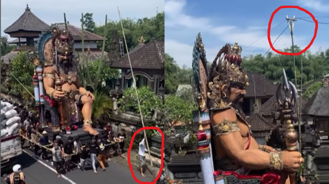Ketika Pawai Ogoh-Ogoh Tersangkut Kabel-Kabel Listrik, Netizen: Harusnya Sistem Tanam Bawah Tanah