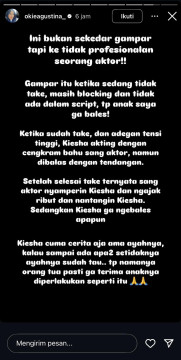 Insta Story Okie Agustina terkait dugaan kekerasan yang menimpa putranya, Kiesha Alvaro.