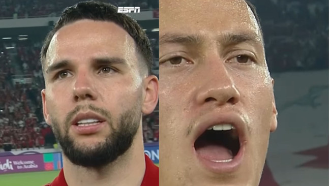 Potongan video Timnas bernyanyi Indonesia Raya. (Instagram @espnnl)