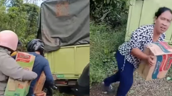 Ironis, Truk Logistik Kecelakaan Malah Mie Instan Dijarah Warga di Banyuasin