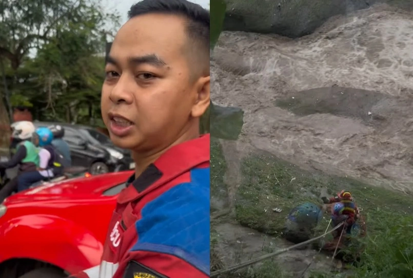 Petugas Damkar Kota Bandung Berhasil Selamatkan Odgj Yang Terjebak Banjir Sungai Cikapundung. [Instagram]