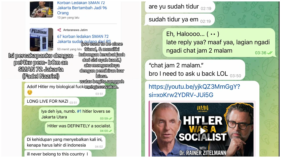 Viral Bocoran Chat Pelaku Ledakan SMAN 72, Ngaku Anak Adolf Hitler!