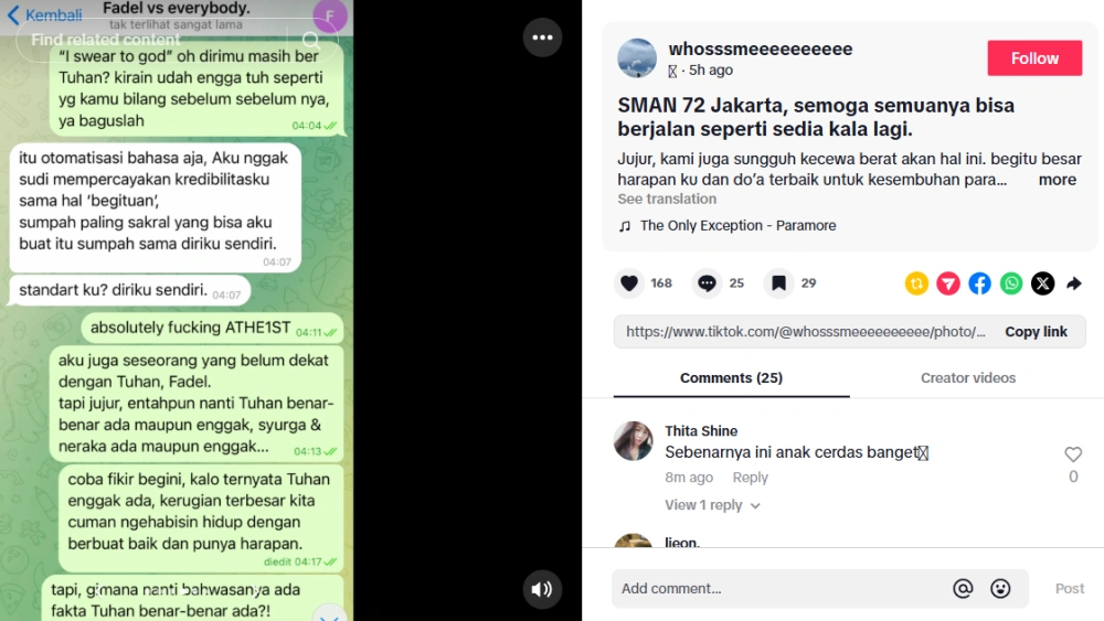 Tangkapan layar postingan terduga pelaku [TikTok]
