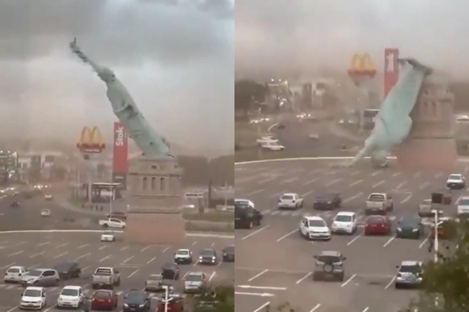 Detik-detik replika Patung Liberty roboh di Brazil. [Instagram]