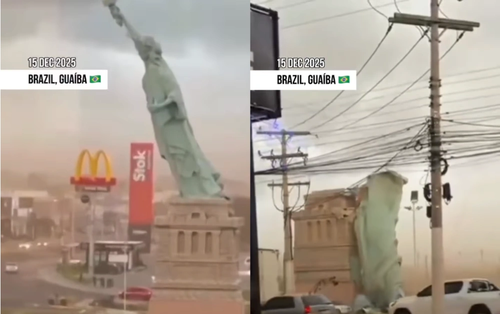 Badai Dahsyat Robohkan Replika Patung Liberty Setinggi 24 Meter di Brazil