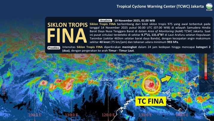 BMKG: Siklon Tropis FINA Terbentuk, Waspada Cuaca Ekstrem Indonesia Timur, Ini Daerah Terdampak