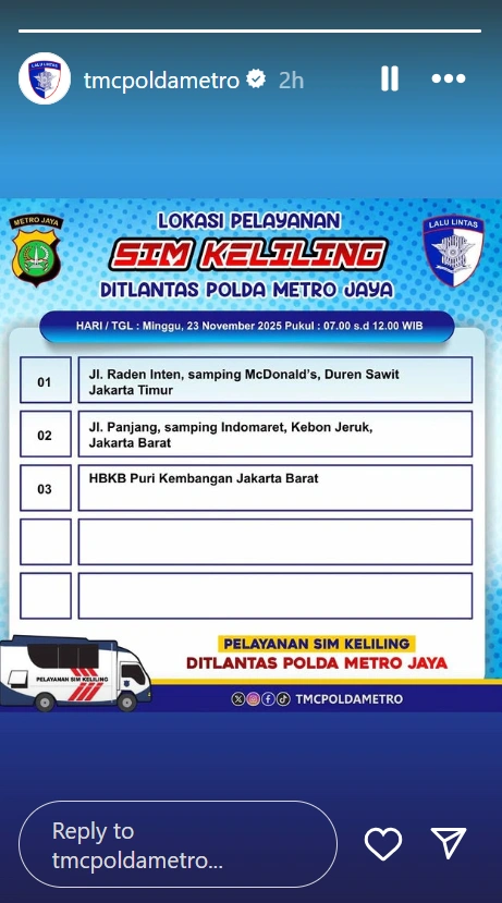 Lokasi SIM Keliling 23 November.