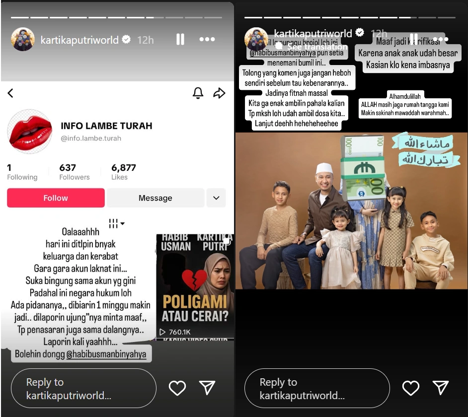 Bantahan Kartika Putri tentang rumor keretakan rumah tangganya. [Instagram]