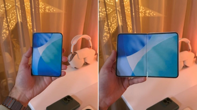 Saya mencetak desain ponsel lipat bergaya paspor untuk melihat seberapa nyaman bentuk ini dalam kehidupan nyata. Layar penutup 5,3 inci, layar utama 7,7 inci [Foto: X @BenGeskin]