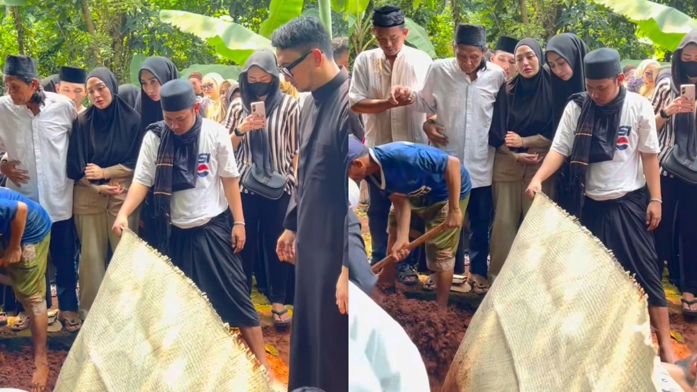 Reza Gladys tampak menemani Siti Badriah di pemakaman. [Instagram]