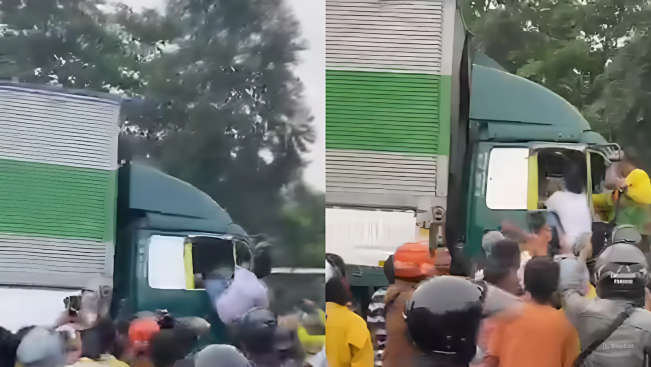Terekam Video! Begini Detik-detik Warga Hadiahi 'Bogem Mentah' Pada Sopir Kontainer yang Tabrak Kendaraan Bermotor di Cipondoh