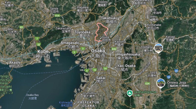 Peta Kota Suita (bertanda merah). (Google Maps)