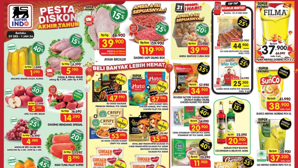 Daftar Promo Superindo Senin, 29 Desember 2025: Diskon 30-50 Persen hingga Awal Tahun