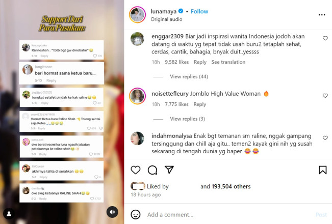Raline Shah mendapat dukungan pasukan jomblo. (Instagram)