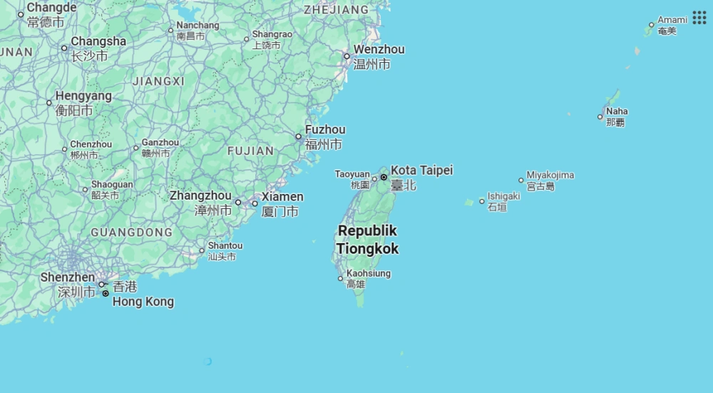Taiwan atau Republik Tiongkok. [Google Maps]