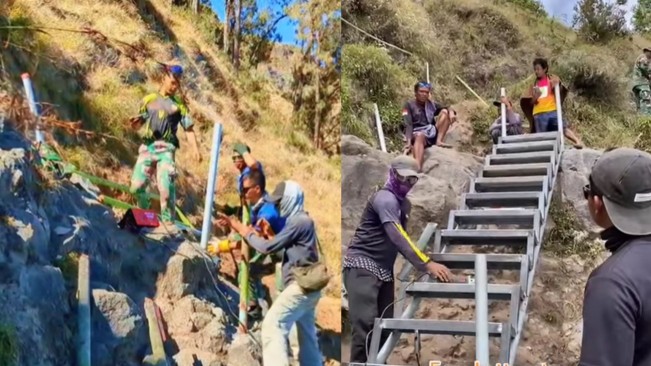 Viral Jalur Pendakian Gunung Rinjani Dipasang Tangga Besi Tuai Hujatan Netizen